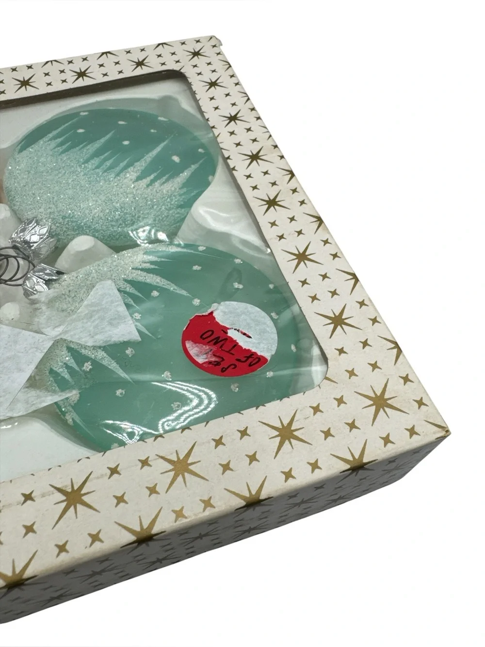 Vintage Sears Glass Glitter Snow Cap Flat Christmas Ornaments West Germany